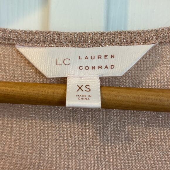 LAUREN CONRAD Balloon Sleeve Wrap Dress NWT Shimmer Blush Pink Sz XS - Picture 2 of 8